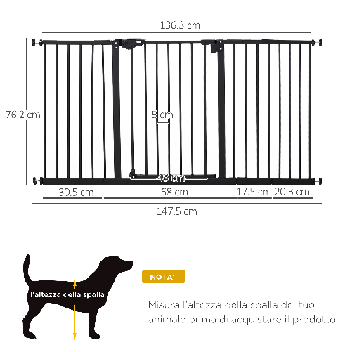 PawHut-Cancellino-per-Cani-3-Estensioni-Fino-a-152-3cm-Chiusura-Automatica