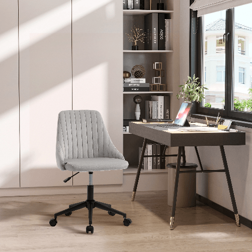 Vinsetto-Sedia-da-Ufficio-in-Velluto-Grigio-con-Altezza-Regolabile-Sedia-Ergonomica-Girevole-a-360--e-Ruote-50x58x77-87cm