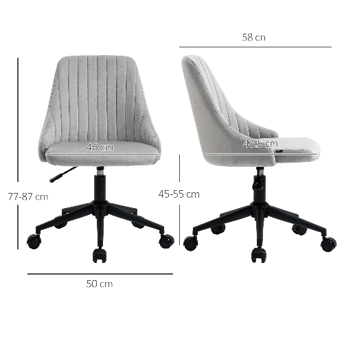 Vinsetto-Sedia-da-Ufficio-in-Velluto-Grigio-con-Altezza-Regolabile-Sedia-Ergonomica-Girevole-a-360--e-Ruote-50x58x77-87cm