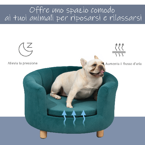 PawHut-Divano-per-Cani-Imbottito-con-Schienale-e-Cuscino-Rimovibile-Cuccia-per-Gatto-da-Interno-65x64x37cm-Verde
