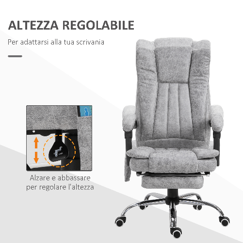 Vinsetto-Poltrona-da-Ufficio-Massaggiante-Riscaldante-Altezza-e-Reclinazione-Regolabili-Poggiapiedi-Retrattile-62x67x113-120cm-Grigio