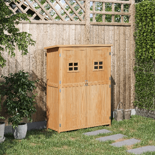 Outsunny-Casetta-da-Giardino-Legno-con-Porta-Doppia-Mensole-e-Finestre-127-5x50x164cm