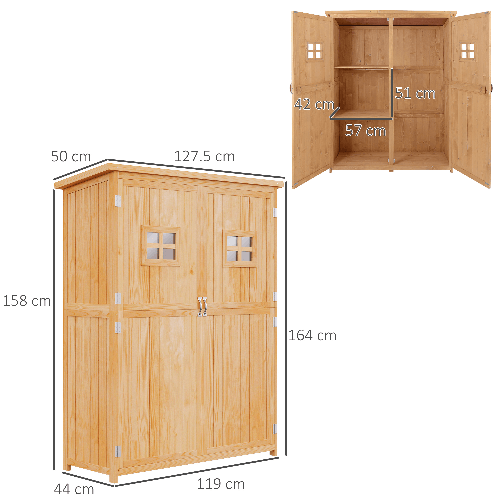 Outsunny-Casetta-da-Giardino-Legno-con-Porta-Doppia-Mensole-e-Finestre-127-5x50x164cm