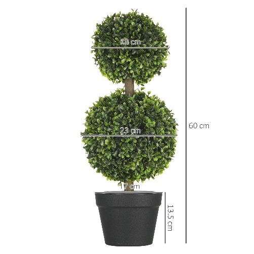 HOMCOM-Set-da-2-Piante-di-Bosso-a-2-Sfere-Realistiche-con-Vaso-incluso-a-Fondo-Rinforzato-ed-erba-60-cm