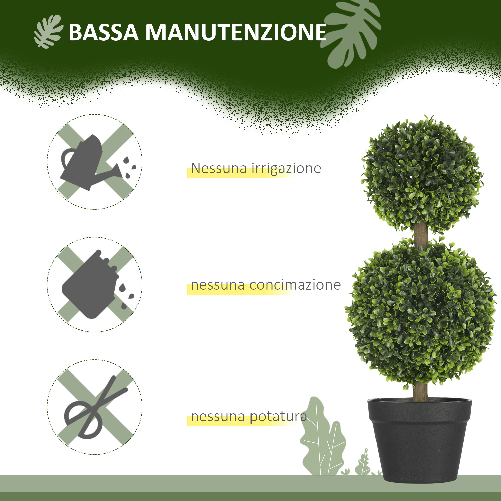 HOMCOM-Set-da-2-Piante-di-Bosso-a-2-Sfere-Realistiche-con-Vaso-incluso-a-Fondo-Rinforzato-ed-erba-60-cm