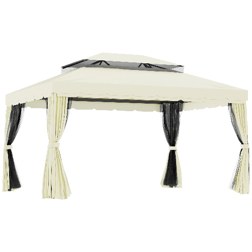Outsunny-Gazebo-da-Giardino-4x3m-con-Zanzariera-e-Doppio-Tetto-in-Alluminio-e-Poliestere-Beige