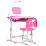 HOMCOM Banco Scuola Regolabile con Sedia per Bambini 6-12 Anni, 70x49.5x80-105 cm, Rosa