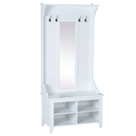 HOMCOM Appendiabiti Attaccapanni da Terra con Specchio Scarpiera 4 Ganci Legno 80x40x170cm Bianco