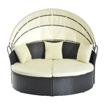 Outsunny Set di Mobili da Giardino in Rattan Tenda Parasole 1 Lettino 1 Poggiapiedi 3 Cuscini Quadrati e 4 Cuscini