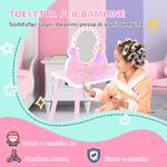 HOMCOM---Set-Specchiera-Giocattolo-con-Sgabello-per-Bambine-in-Legno-Rosa