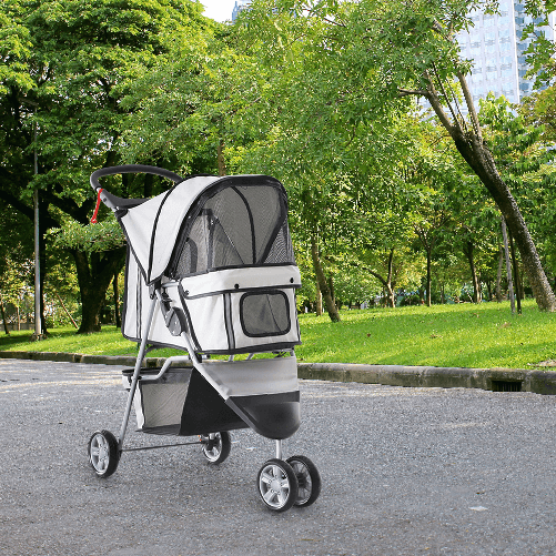 PawHut-Passeggino-per-Cani-Pieghevole-Carrello-per-Animali-Domestici-Carrello-Carrozzina-Grigio-75-x-45-x-97cm