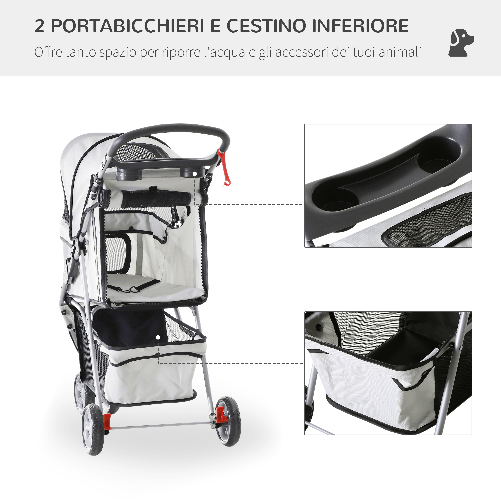 PawHut-Passeggino-per-Cani-Pieghevole-Carrello-per-Animali-Domestici-Carrello-Carrozzina-Grigio-75-x-45-x-97cm