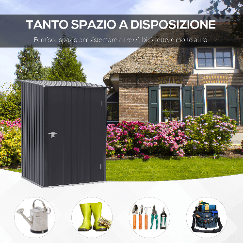 Outsunny-Casetta-da-Giardino-Porta-Attrezzi-in-Lamiera-di-Acciaio-con-Serratura-100x103x160cm