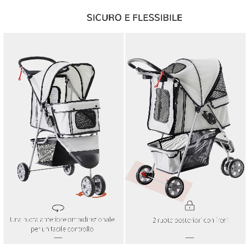 PawHut-Passeggino-per-Cani-Pieghevole-Carrello-per-Animali-Domestici-Carrello-Carrozzina-Grigio-75-x-45-x-97cm