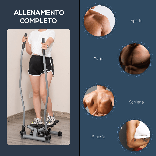 HOMCOM-Stepper-con-Manubrio-Maniglie-Step-Fitness-con-Monitor-LCD-per-Casa-e-Palestra---Argento