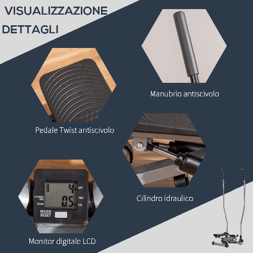 HOMCOM-Stepper-con-Manubrio-Maniglie-Step-Fitness-con-Monitor-LCD-per-Casa-e-Palestra---Argento