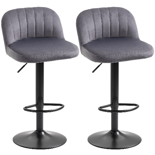 HOMCOM-Set-2-Sgabelli-da-Bar-con-Schienale-e-Poggiapiedi-Girevoli-con-Altezza-Regolabile-Grigio
