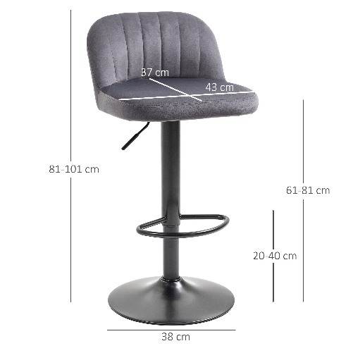 HOMCOM-Set-2-Sgabelli-da-Bar-con-Schienale-e-Poggiapiedi-Girevoli-con-Altezza-Regolabile-Grigio