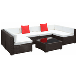 Outsunny Salotto da Giardino in Rattan da 7 Pezzi con Tavolino e Divano Modulabile con Cuscini, Crema