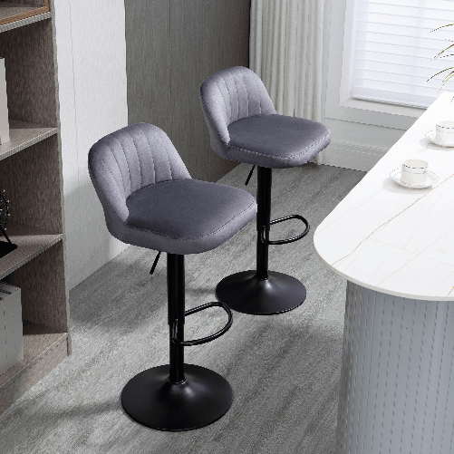 HOMCOM-Set-2-Sgabelli-da-Bar-con-Schienale-e-Poggiapiedi-Girevoli-con-Altezza-Regolabile-Grigio