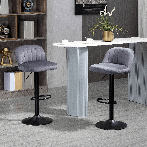 HOMCOM-Set-2-Sgabelli-da-Bar-con-Schienale-e-Poggiapiedi-Girevoli-con-Altezza-Regolabile-Grigio