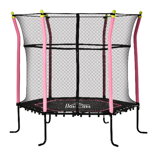 HOMCOM-Tappeto-Elastico-per-Bambini-3-10-Anni-con-Rete-di-Sicurezza-e-Corde-Elastiche-Trampolino-da-Giardino--160x163-5Acm-Rosa-e-Nero