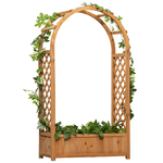 Outsunny Fioriera da Esterno a Fondo Cavo in Abete Marrone con Arco Decorativo e Grate per Rampicanti, 83x36x152 cm