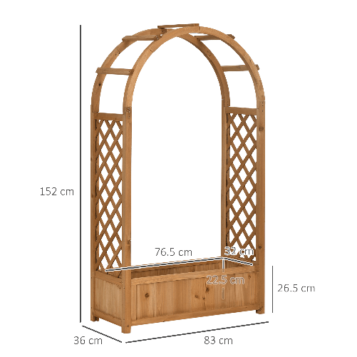 Outsunny-Fioriera-da-Esterno-a-Fondo-Cavo-in-Abete-Marrone-con-Arco-Decorativo-e-Grate-per-Rampicanti-83x36x152-cm