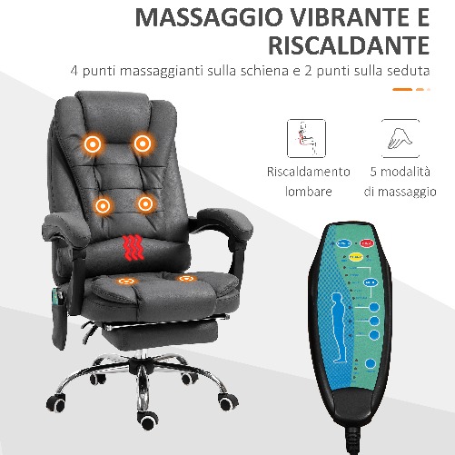 Vinsetto-Poltrona-da-Ufficio-Massaggiante-e-Reclinabile-con-Riscaldamento-e-Altezza-Regolabile-Grigio