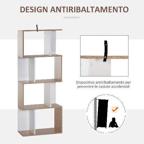 HOMCOM-Libreria-di-Design-Moderno-4-ripiani-Legno-Naturale-e-Bianco-60x24x148cm