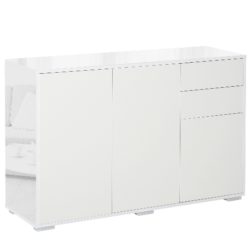 HOMCOM-Mobiletto-Multiuso-in-Legno-Bianco-con-2-Cassetti-e-2-Armadietti-con-Apertura-a-Pressione-117x36x74-cm