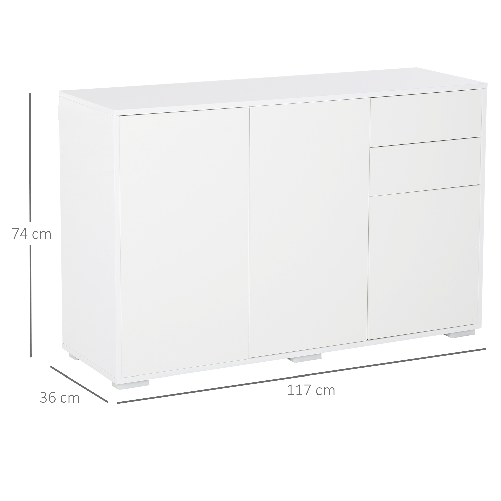 HOMCOM-Mobiletto-Multiuso-in-Legno-Bianco-con-2-Cassetti-e-2-Armadietti-con-Apertura-a-Pressione-117x36x74-cm