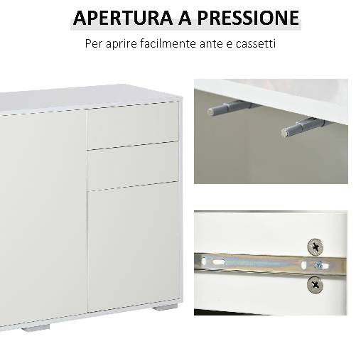 HOMCOM-Mobiletto-Multiuso-in-Legno-Bianco-con-2-Cassetti-e-2-Armadietti-con-Apertura-a-Pressione-117x36x74-cm