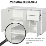 HOMCOM-Mobiletto-Multiuso-in-Legno-Bianco-con-2-Cassetti-e-2-Armadietti-con-Apertura-a-Pressione-117x36x74-cm