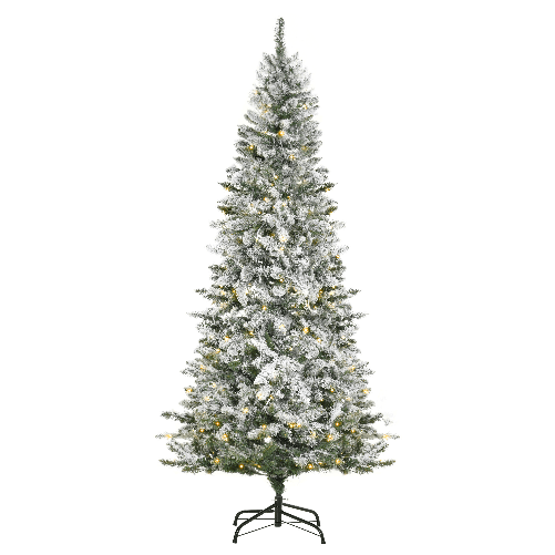 HOMCOM-Albero-di-Natale-Artificiale-Innevato-con-250-Luci-LED-Colorate-829-Rami-e-Base-Pieghevole--112x210cm---Verde