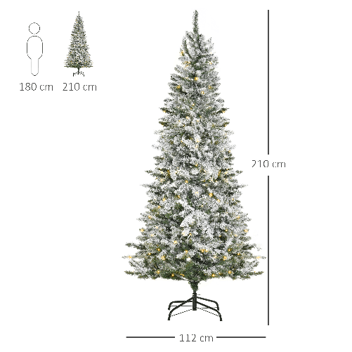 HOMCOM-Albero-di-Natale-Artificiale-Innevato-con-250-Luci-LED-Colorate-829-Rami-e-Base-Pieghevole--112x210cm---Verde