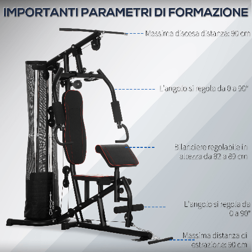 HOMCOM-Stazione-Fitness-con-Pesi-da-45kg-in-Acciaio-per-Allenamento-a-Casa-170x104x205cm-Nero