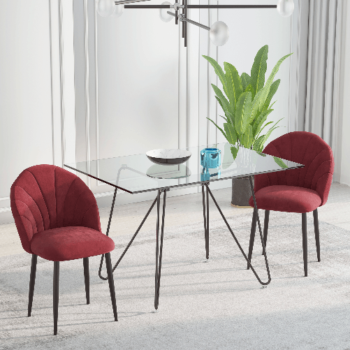 HOMCOM-Set-2-Sedie-Sala-da-Pranzo-e-Soggiorno-Imbottite-Design-Nordico-ed-Ergonomico-in-Metallo-e-Velluto-52x54x79-cm-Rosso-Scuro