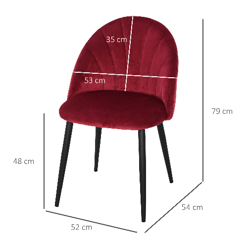 HOMCOM-Set-2-Sedie-Sala-da-Pranzo-e-Soggiorno-Imbottite-Design-Nordico-ed-Ergonomico-in-Metallo-e-Velluto-52x54x79-cm-Rosso-Scuro
