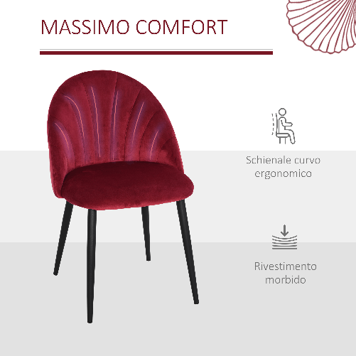 HOMCOM-Set-2-Sedie-Sala-da-Pranzo-e-Soggiorno-Imbottite-Design-Nordico-ed-Ergonomico-in-Metallo-e-Velluto-52x54x79-cm-Rosso-Scuro