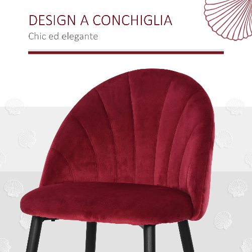 HOMCOM-Set-2-Sedie-Sala-da-Pranzo-e-Soggiorno-Imbottite-Design-Nordico-ed-Ergonomico-in-Metallo-e-Velluto-52x54x79-cm-Rosso-Scuro