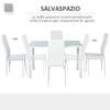 HOMCOM-Set-5-Pezzi-con-1-Tavolo-e-4-Sedie-per-Cucina-o-Sala-da-Pranzo-in-Similpelle-Metallo-e-Vetro-Temperato-Bianco