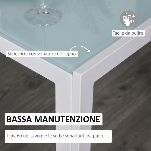 HOMCOM-Set-5-Pezzi-con-1-Tavolo-e-4-Sedie-per-Cucina-o-Sala-da-Pranzo-in-Similpelle-Metallo-e-Vetro-Temperato-Bianco
