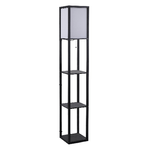 HOMCOM-Lampada-da-Terra-Moderna-Lampadina-Illuminazione-Interna-Salvaspazio-con-Ripiani-da-Soggiorno-Cotone-MDF-26-x-26-x-160-cm-Nero-e-Bianco