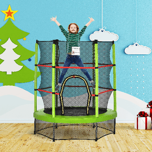 HOMCOM-Tappeto-Elastico-per-Bambini-da-3-Anni-senza-Molle-con-Rete-di-Protezione--140cm-Nero-Verde