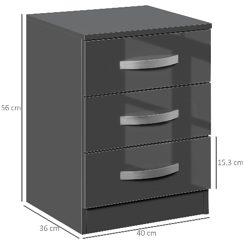 HOMCOM-Set-2-Comodini-Moderni-con-3-Cassetti-per-Camera-da-Letto-e-Soggiorno-in-Truciolato-40x36x56-cm-Grigio