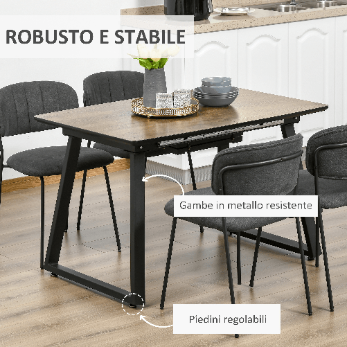 HOMCOM-Tavolo-da-Pranzo-Salvaspazio-Allungabile-per-4-6-Persone-in-MDF-e-Metallo-120-160x80x76-cm-color-Legno