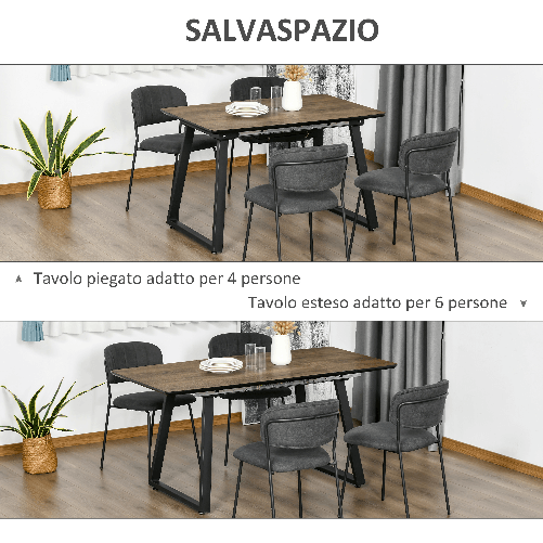 HOMCOM-Tavolo-da-Pranzo-Salvaspazio-Allungabile-per-4-6-Persone-in-MDF-e-Metallo-120-160x80x76-cm-color-Legno