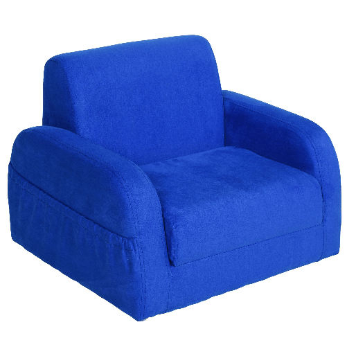 HOMCOM-Poltroncina-Letto-2-in-1-per-Cameretta-Bambini-con-Imbottitura-e-Rivestimento-Flanella-Blu-Max-65-kg-47x45x38cm