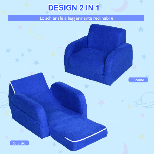 HOMCOM-Poltroncina-Letto-2-in-1-per-Cameretta-Bambini-con-Imbottitura-e-Rivestimento-Flanella-Blu-Max-65-kg-47x45x38cm
